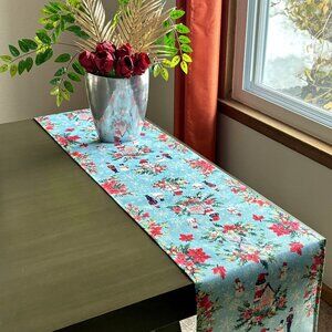 Vintage Style Snowman Toy Soldiers Village Christmas Flowers Linen Table Runner